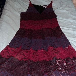 Badgley Mischka Burgundy and Navy Lace Dress